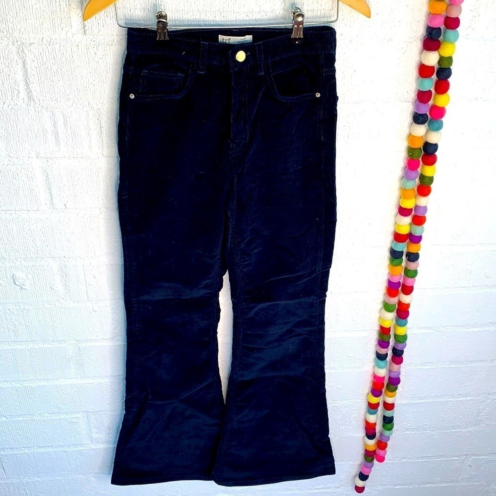 Zara Blue Corduroy Bell Flare Navy Bottom Pants sz 4
